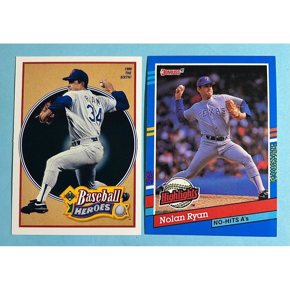NOLAN RYAN Texas -6 No Hitters-1991 Donruss #BC-3 & Upper Deck Heroes#16